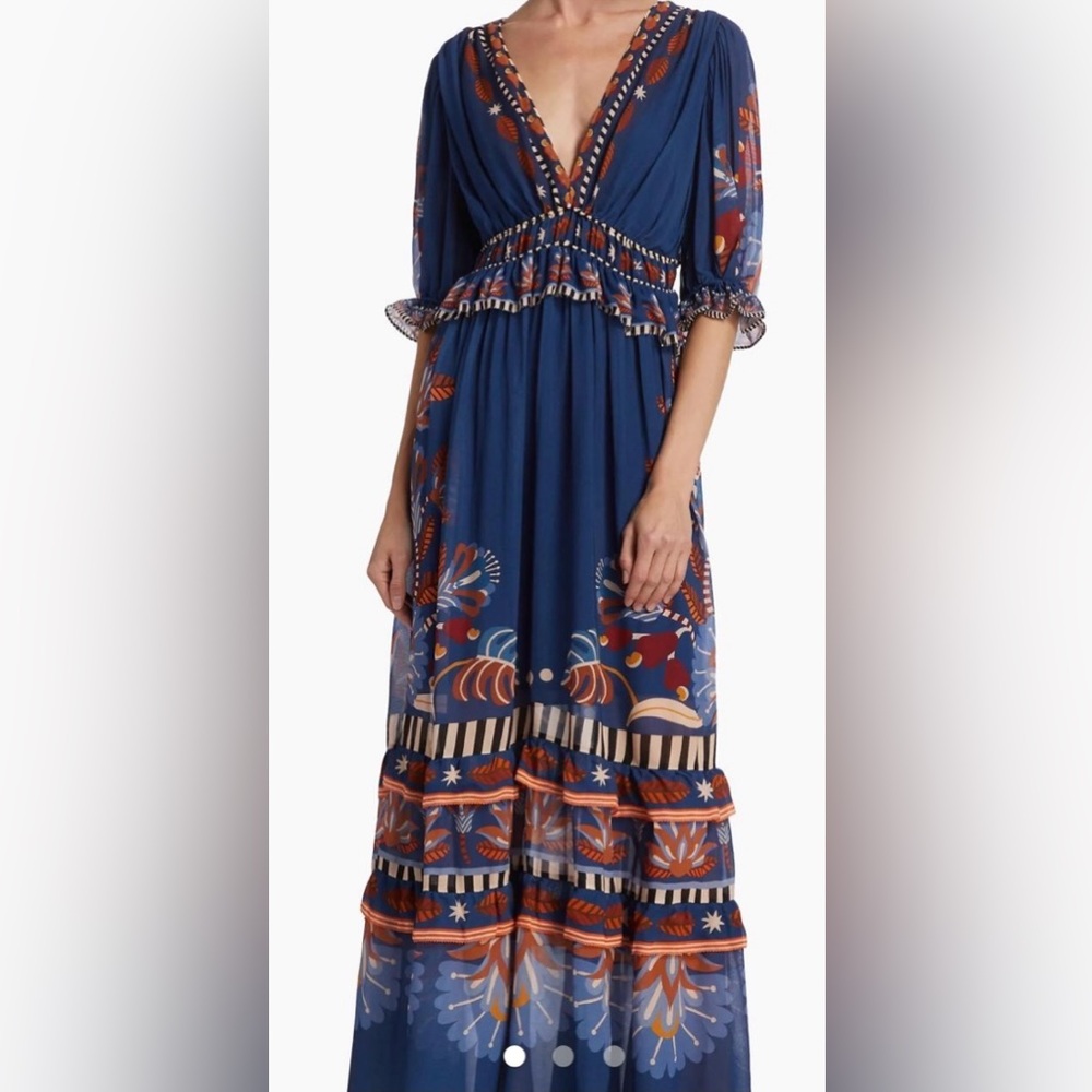 Farm Rio Blue Nature Beauty Short Sleeve Maxi NWT/Brand New/Never Worn